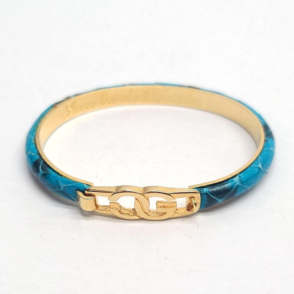 Scuola del Cuoio Firenze blue snakeskin hinged bangle bracelet Italy Gucci style